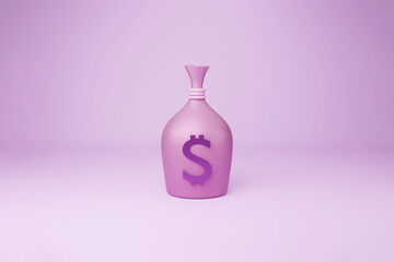 Money bag with dollar cash icon minimal for background, Business, financial, money saving concept. 3d render illustration.