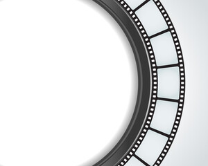 Realistic circle film strip art border background template vector illustration. Cinematography filmstrip entertainment cinema tape television picture studio technology isolated. Abstract movie poster - obrazy, fototapety, plakaty