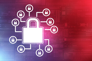 2d illustration Safety concept: Closed Padlock on digital background
