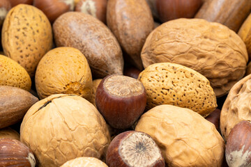 Close up view of different kinds of nuts