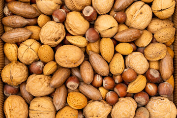 Background made from different kinds of nuts