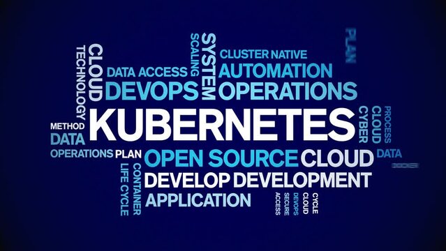 Kubernetes animated tag word cloud;text design animation kinetic typography seamless loop.