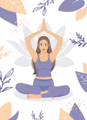 Meditation. Hobbies and recreation. Vector illustration for poster, business card, yoga studio.