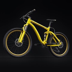 yellow mountain bike on an isolated black background. 3d rendering.