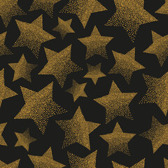 Gold stars pattern. Vector seamless background. - 503936148