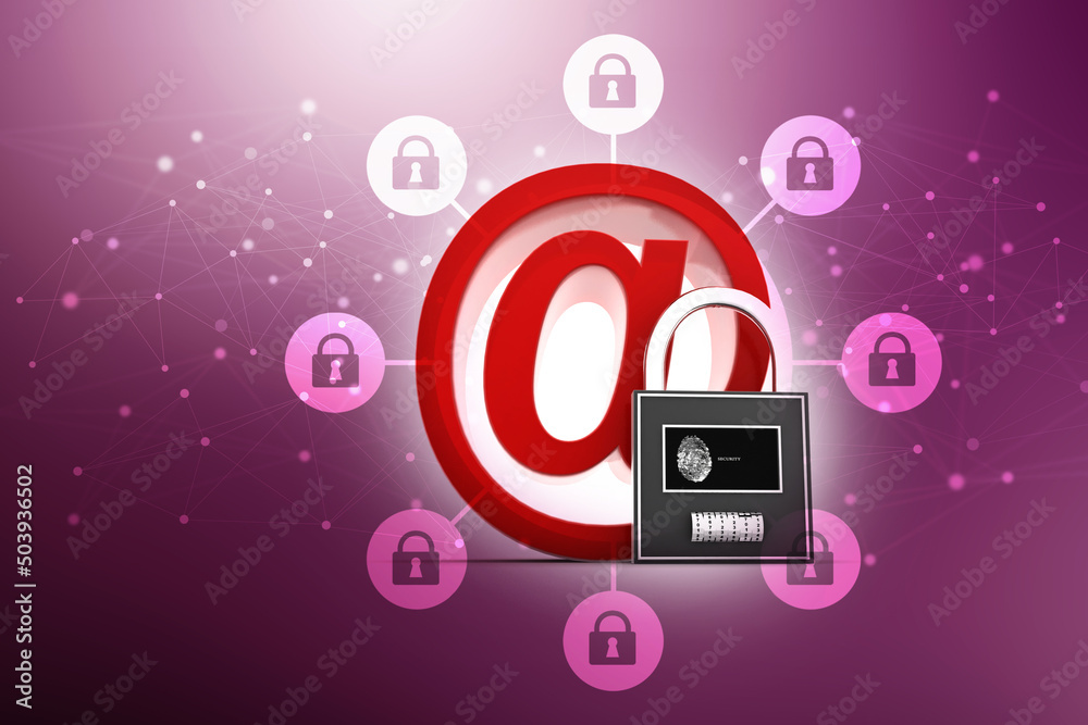 Sticker 3d rendering E-mail symbol with lock. Internet security concept
