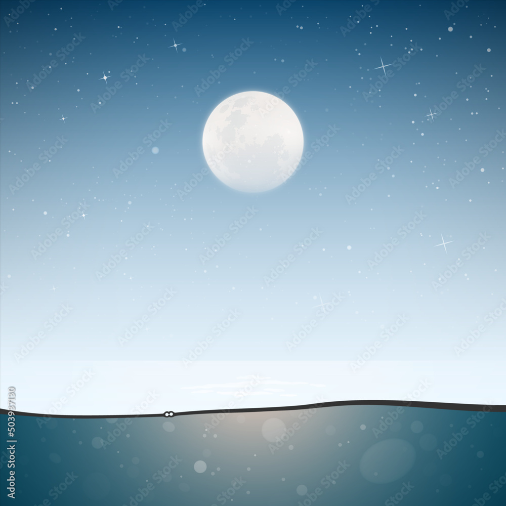 Poster moon over water. minimalistic landscape with sea and underwater view