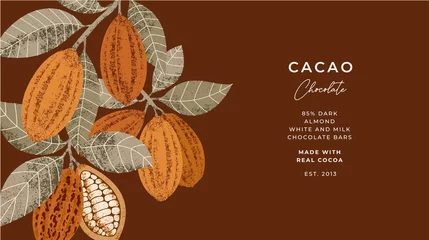 Fotobehang Chocolate bean textured illustration. Vintage style minimalist horizontal design template. Cacao bean. Vector illustration © Maria