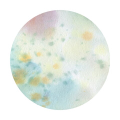 Watercolor background isolated circle on white background, paint stains on texture paper. Abstraction, planet painted in watercolor.