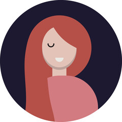 Vector image of an avatar in a circle. Illustration of a girl with long red hair. A person. Fashionable image in the style of minimalism for a profile in social networks and instant messengers