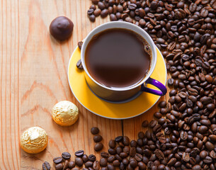 Sweets on the background of coffee on the table