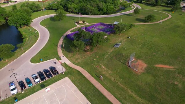 Aerial footage of Bear Creek Park in Keller Texas.