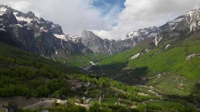 Mountain village of Theth in Albania located between high mountains and wild forests