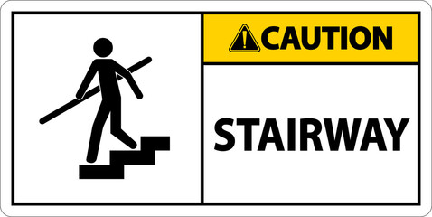 Caution Stairway Sign On White Background