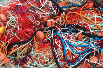 Colorful fishing nets abstract close up, coastal pattern and background