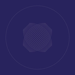 A mesh element of fine lines in the center of a circle on a blue background. 3d.