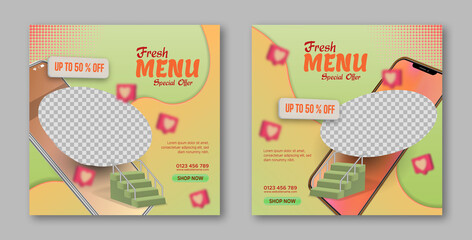 Fresh food menu social media post banner design template