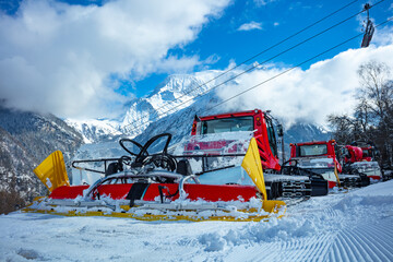 Snow groomers - snowcat ratrack machines at Alps resort
