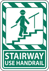 Stairway Use Handrail Sign On White Background