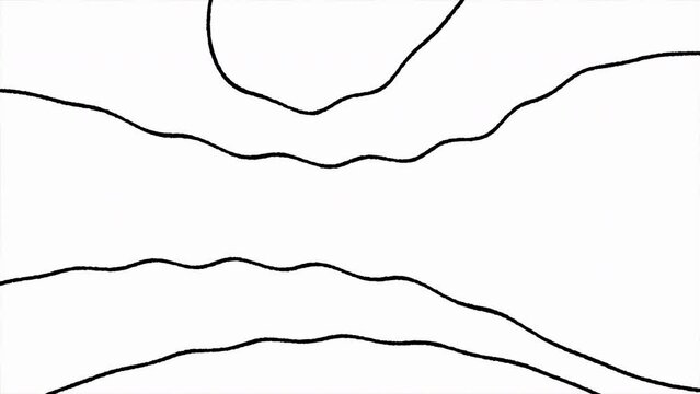 Moving Black Lines Over White Background, Hand Drawn Animation. Seamless Loop.