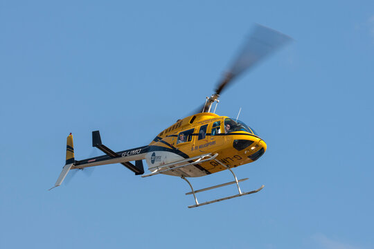Farnborough, UK - July 20, 2014: Elite Helicopters Bell 206L-1 LongRanger II G-LIMO helicopter.