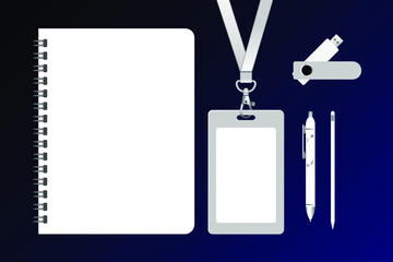 Set of lanyard and badge. Metal piece. Template for presentation of their design. vector illustration.