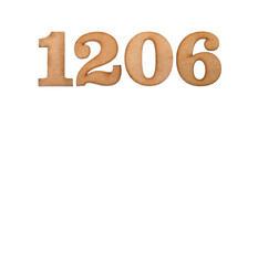 Number 1206 in wood, isolated on white background
