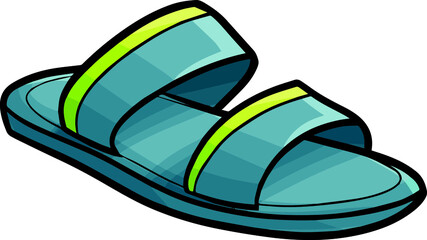 Sporty blue green sandals cartoon illustration