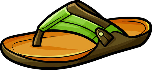 Green brown orange sandals cartoon illustration