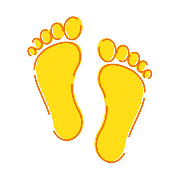 Colorful human footprint vector illustration in cartoon style. Yellow steps silhouette isolated icon on white background. 