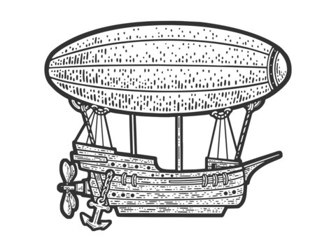 black and white steampunk airship clip art preview