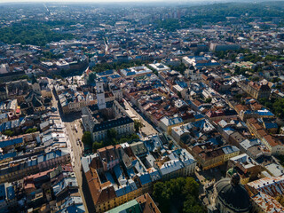 aerial view of summer Lviv city