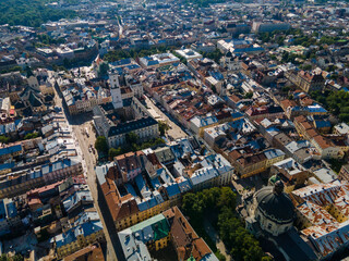 aerial view of summer Lviv city