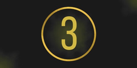 Number 3. Banner with the number three on a black background and gold details with a circle gold in the middle