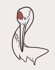 Vector illustration Japanese crane on white background.