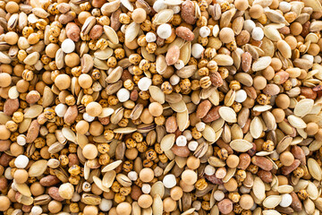 Natural background made from different kinds of nuts and legumes