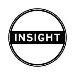 Black color round seal sticker in word insight on white background