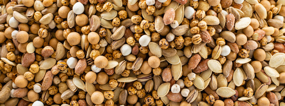 Natural background made from different kinds of nuts and legumes