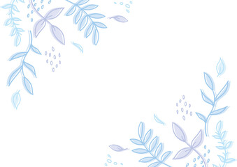 手描きの植物フレーム　青