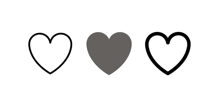 Set of flat heart icons meaning love, favorites, i like. Heart icon, sign, symbol for web design, program, app, and more.