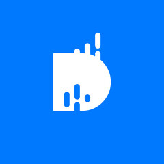 letter D with abstract code particles. A simple symbol on a uniform background. Digital, crypto and web theme.