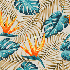 Floral seamless pattern with leaves. tropical background	