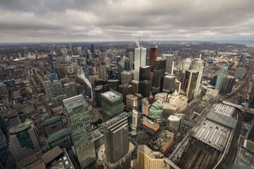 Fototapeta na wymiar Beautiful view of Toronto city from above with rainy clouds in background. Canada