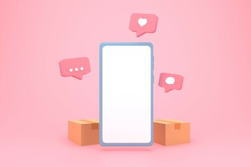 cartoon mobile phone blank on pink background 3d render isolated

