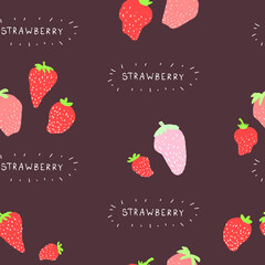 Hand drawn cute doodle strawberry  seamless  pattern. Red berry paper food for kitchen.