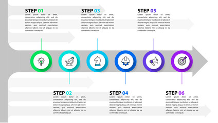 Infographic template. Arrow with six steps. Vector