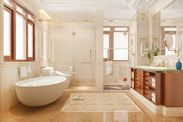 Fototapeta na wymiar 3d rendering classic modern bathroom with luxury tile decor