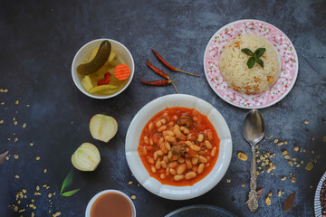 Turkish foods; dried bean (kuru fasulye)
