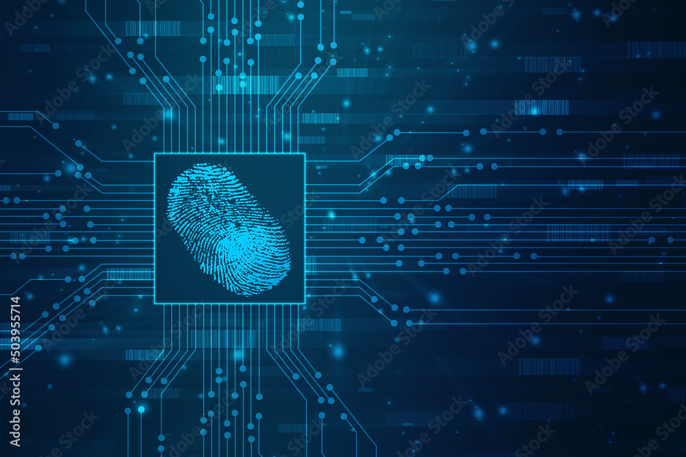 Poster abstract security system concept with fingerprint on technology background, fingerprint scanning ide