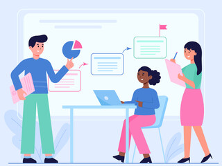 Flat Business People Pitch Meeting for Growth Strategy